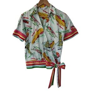 Trina Turk Short Sleeve Wrap Blouse Colorful Top SMALL